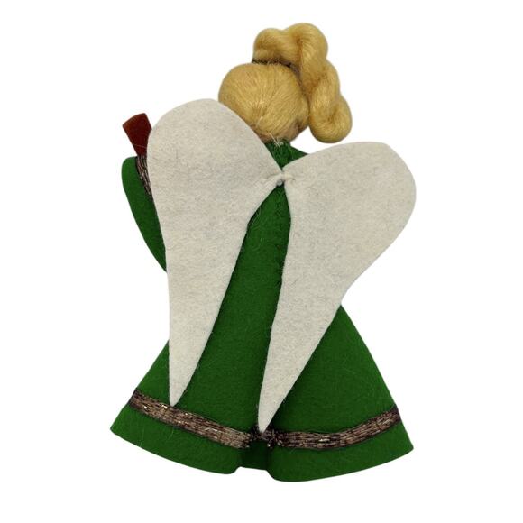 Vintage Handmade Felt Blond Angel Ornament Playing String Guitar Green Dress - Picture 4 of 11